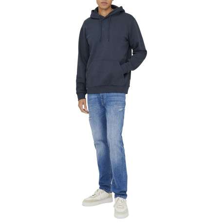 Sweat marine uni avec une coupe droite et un col à capuche - Image 5