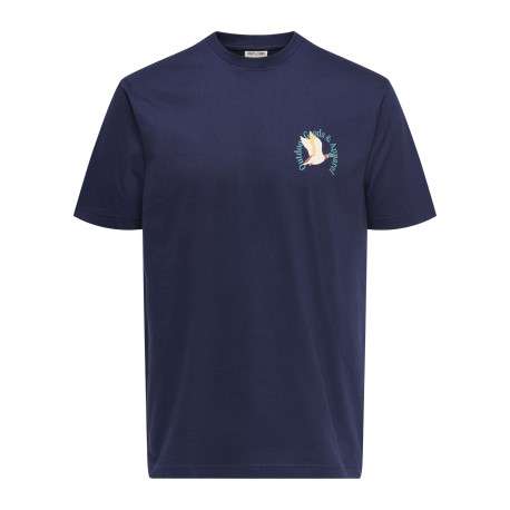 T-shirt en coton biologique marine à imprimé avec une coupe droite