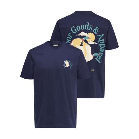 T-shirt en coton biologique marine à imprimé avec une coupe droite - Image 3