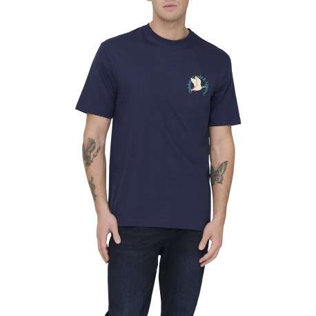 T-shirt en coton biologique marine à imprimé avec une coupe droite - Image 4
