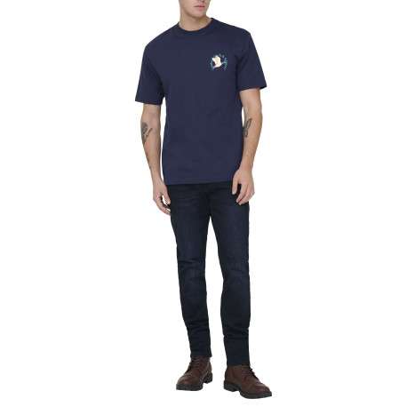 T-shirt en coton biologique marine à imprimé avec une coupe droite - Image 6