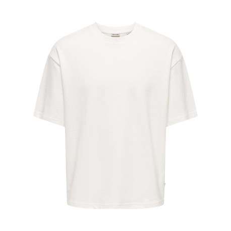 T-shirt en coton écru uni avec une coupe oversize et un col rond