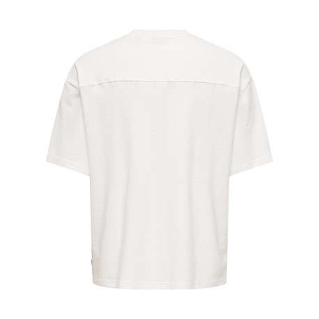 T-shirt en coton écru uni avec une coupe oversize et un col rond - Image 2