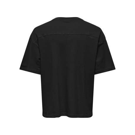 T-shirt en coton noir uni avec une coupe oversize et un col rond - Image 2
