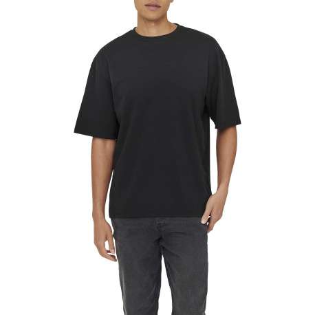 T-shirt noir uni avec une coupe droite et des manches courtes - Image 3