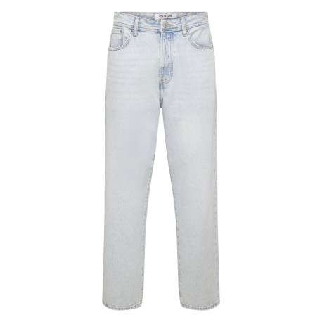 Jean Baggy en coton beige uni avec une coupe droite à zip et à bouton
