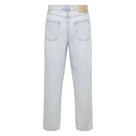 Jean Baggy en coton beige uni avec une coupe droite à zip et à bouton - Image 2