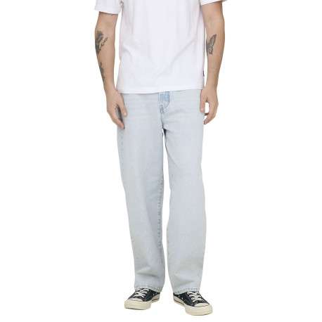 Jean Baggy en coton beige uni avec une coupe droite à zip et à bouton - Image 3