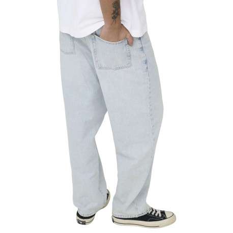 Jean Baggy en coton beige uni avec une coupe droite à zip et à bouton - Image 7