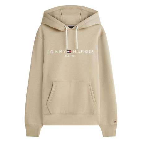 Sweat taupe à coupe ajustée pourvu d'un col à capuche avec cordon de serrage