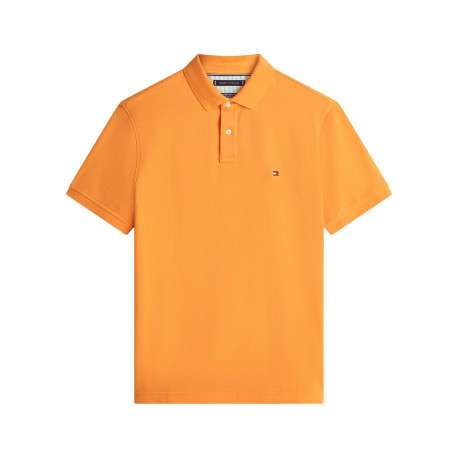 Polo en coton biologique orange à coupe droite pourvu d'un col à revers