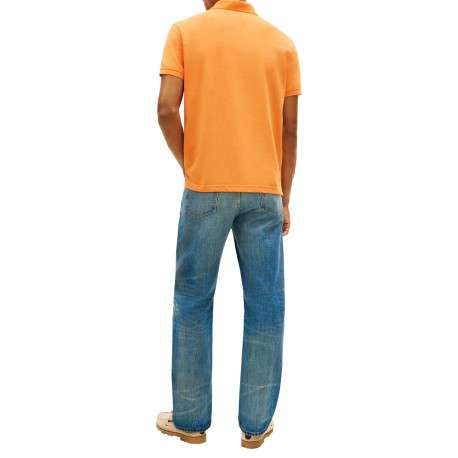 Polo en coton biologique orange à coupe droite pourvu d'un col à revers - Image 3