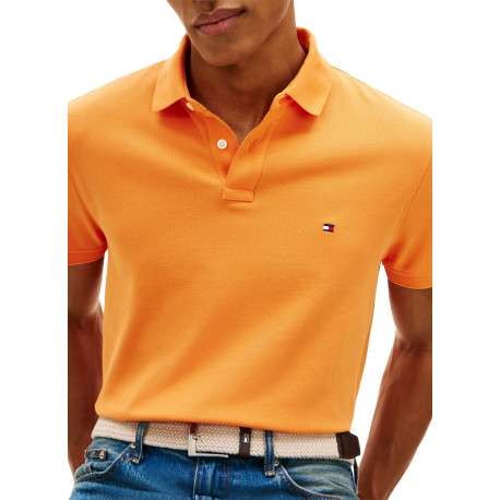Polo en coton biologique orange à coupe droite pourvu d'un col à revers - Image 4