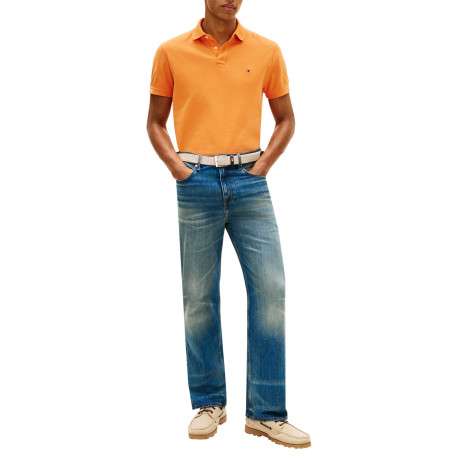 Polo en coton biologique orange à coupe droite pourvu d'un col à revers - Image 5