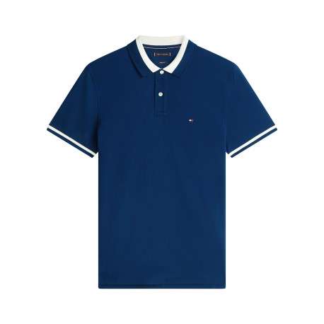 Polo en coton biologique marine à coupe droite pourvu d'un col à revers