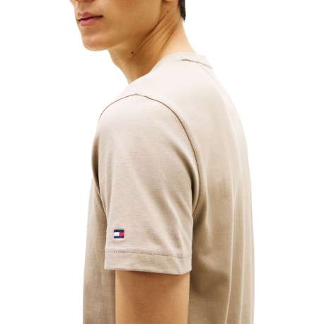 T-shirt en coton beige à coupe droite pourvu d'un col rond finement côtelé - Image 4