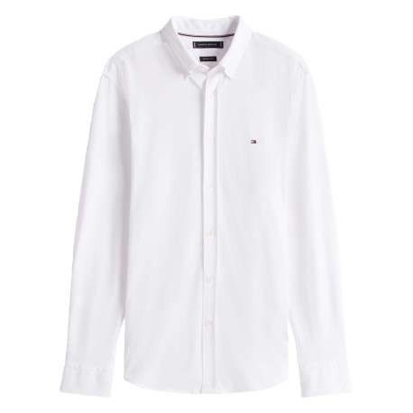 Chemise en coton mélangé blanche à coupe slim pourvue d'un col boutonné