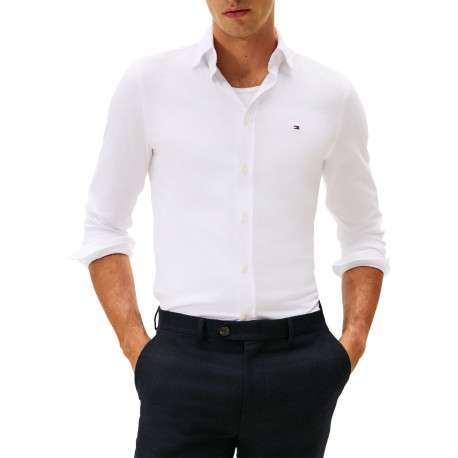 Chemise en coton mélangé blanche à coupe slim pourvue d'un col boutonné - Image 2