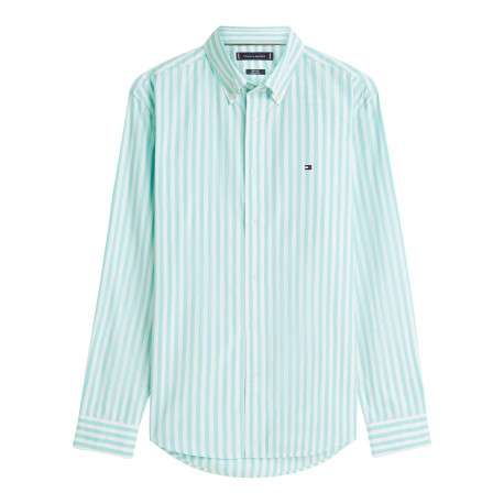 Chemise en coton turquoise à coupe droite ornée d'un motif à rayures