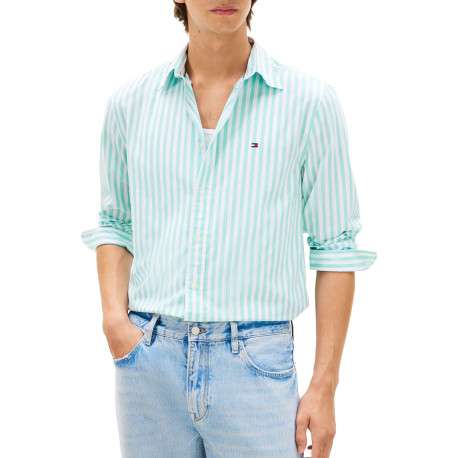 Chemise en coton turquoise à coupe droite ornée d'un motif à rayures - Image 2
