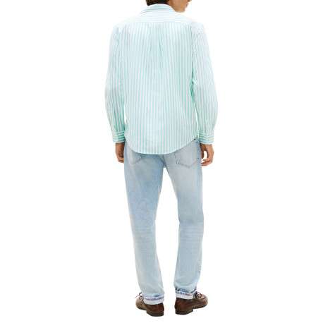 Chemise en coton turquoise à coupe droite ornée d'un motif à rayures - Image 3