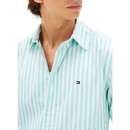 Chemise en coton turquoise à coupe droite ornée d'un motif à rayures - Image 4