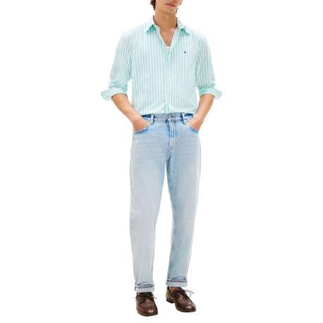 Chemise en coton turquoise à coupe droite ornée d'un motif à rayures - Image 5