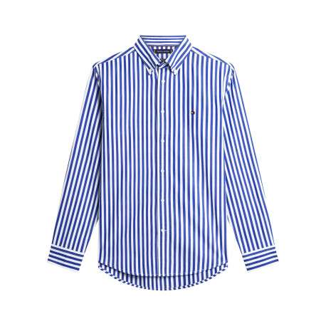 Chemise en coton marine à coupe droite ornée d'un motif à rayures