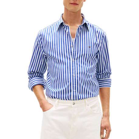 Chemise en coton marine à coupe droite ornée d'un motif à rayures - Image 2
