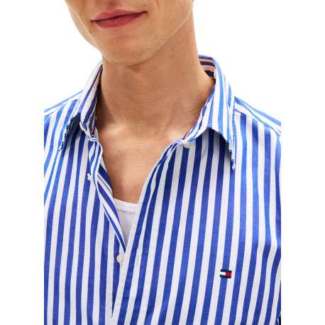 Chemise en coton marine à coupe droite ornée d'un motif à rayures - Image 4