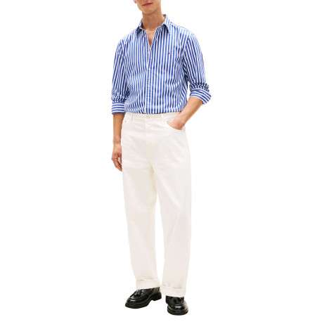 Chemise en coton marine à coupe droite ornée d'un motif à rayures - Image 5