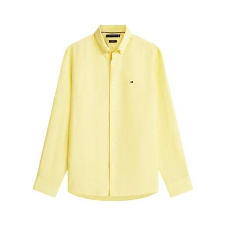 Chemise en lin jaune à coupe droite pourvue d'un col boutonné