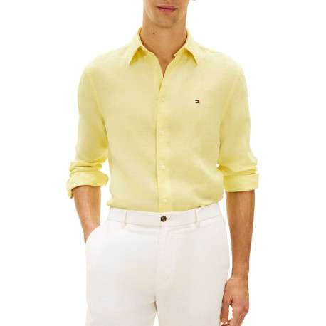 Chemise en lin jaune à coupe droite pourvue d'un col boutonné - Image 2