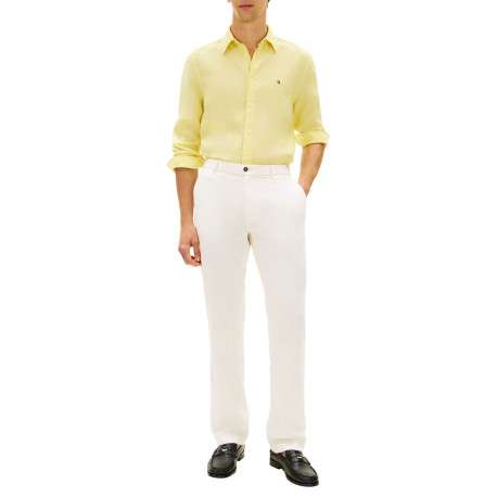 Chemise en lin jaune à coupe droite pourvue d'un col boutonné - Image 5