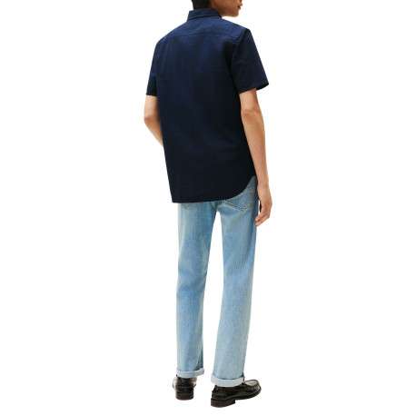Chemise en coton marine en maille texturée pourvue d'un col à revers - Image 4