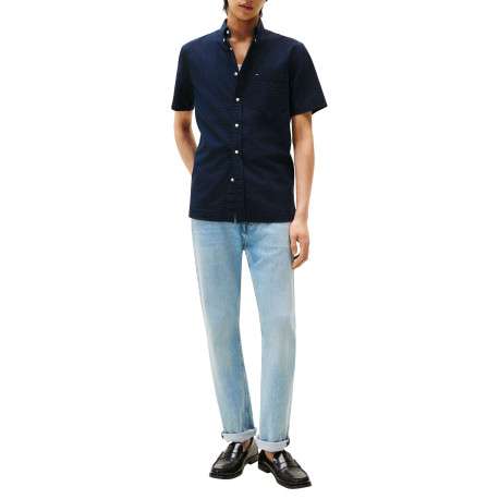 Chemise en coton marine en maille texturée pourvue d'un col à revers - Image 6