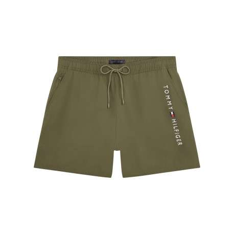 Short de bain kaki à coupe ajustée pourvu du nom de la marque