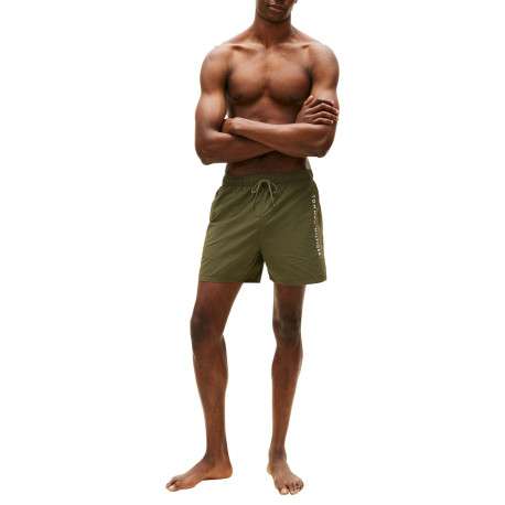Short de bain kaki à coupe ajustée pourvu du nom de la marque - Image 5