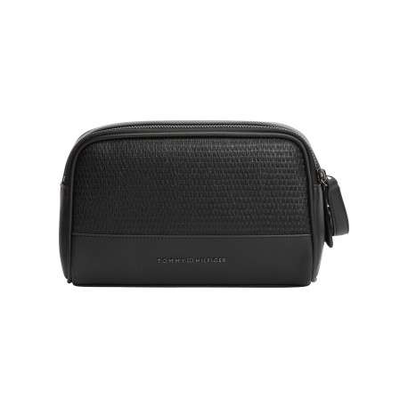 Trousse noire aspect tressé pourvu du nom de la marque à l'avant