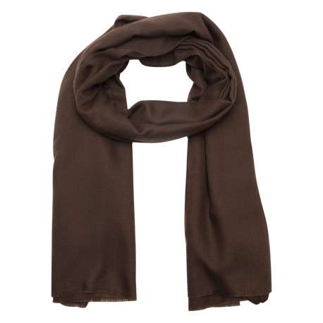 Foulard chocolat uni en maille fine avec des bords effilochés