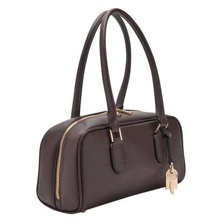 Sac bowling porté main chocolat uni avec 2 anses et une fermeture zippée - Image 2