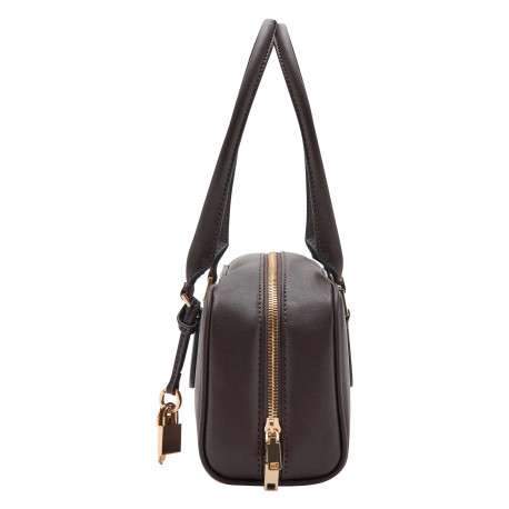 Sac bowling porté main chocolat uni avec 2 anses et une fermeture zippée - Image 3