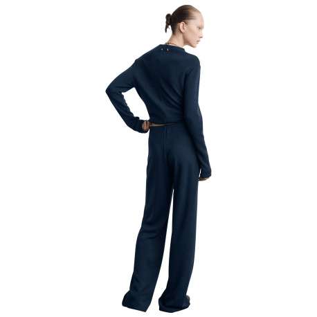 Pantalon jogging marine uni avec une coupe droite et une taille élastiquée - Image 3