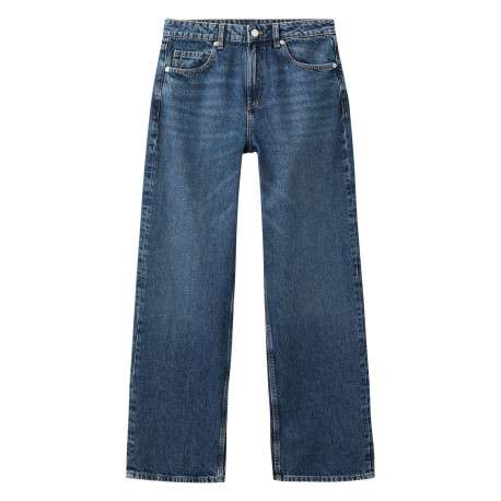 Jean en coton bleu indigo délavé avec une coupe bootcut et 5 poches