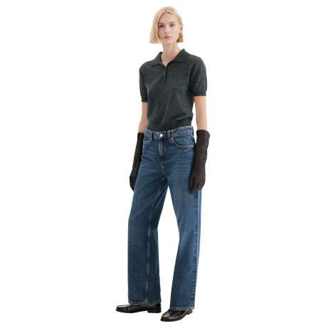 Jean en coton bleu indigo délavé avec une coupe bootcut et 5 poches - Image 2
