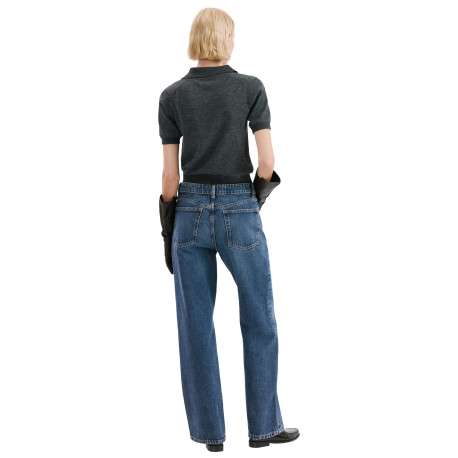 Jean en coton bleu indigo délavé avec une coupe bootcut et 5 poches - Image 3