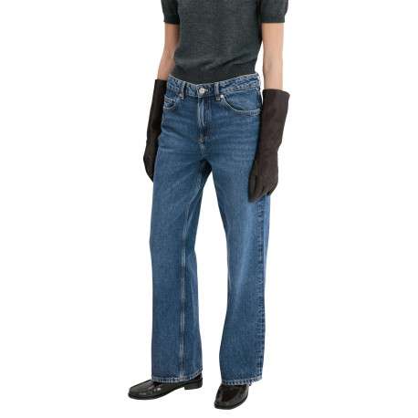 Jean en coton bleu indigo délavé avec une coupe bootcut et 5 poches - Image 4