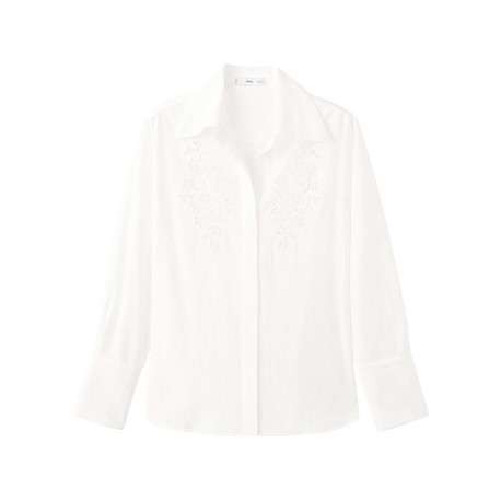 Chemisier blanc uni avec une coupe droite et un motif floral ajouré