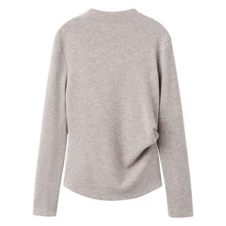 Sweat taupe uni en maille fine avec une coupe ajustée et un col montant