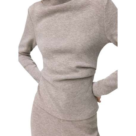 Sweat taupe uni en maille fine avec une coupe ajustée et un col montant - Image 4
